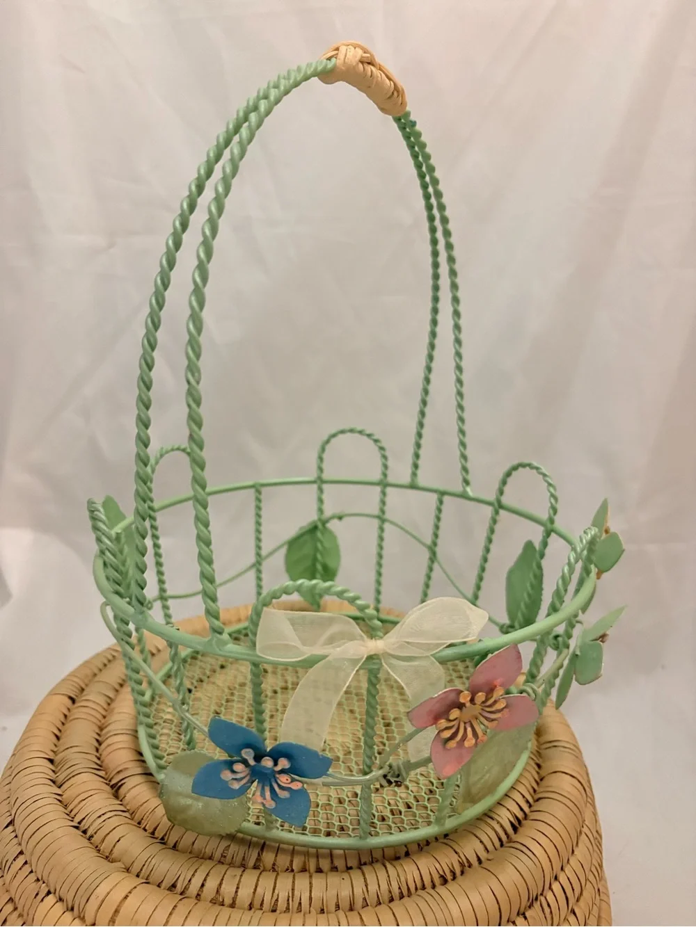 Decorative Green Floral Metal Basket - Brand